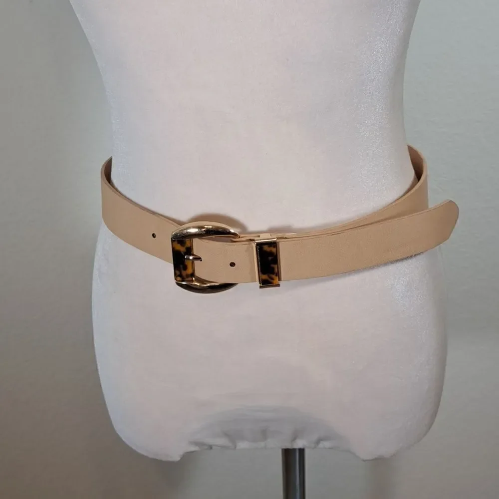 Studio F Women’s Belt Size XS/S Tan Gold Buckle Leopard Faux Leather Adjustable